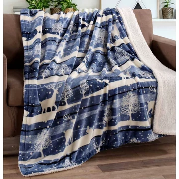 Olasz szarvasos pléd kék 130 x 160 cm