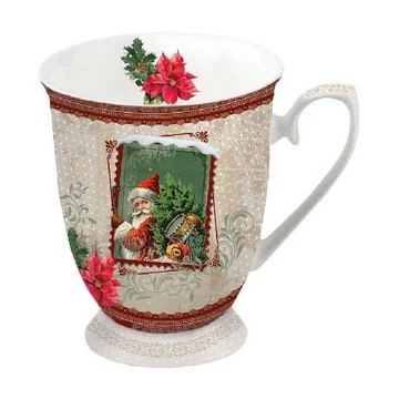 Porcelán karácsonyi bögre Mikulással és mikulásvirággal 250 ml