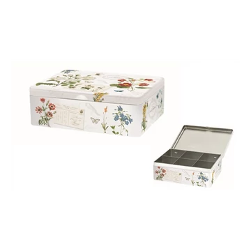Fém teafiltertartó doboz virágokkal pillangóval 20,5 x 16 x 7 cm