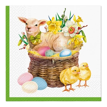 Papírszalvéta bárány kosárban 20 db-os 33 x 33 cm