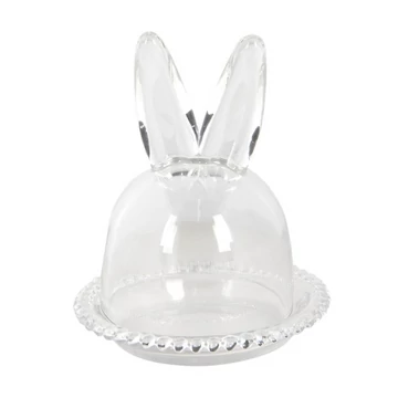 Üveg  bonbonier nyuszifüles búrával 14 x 16 cm