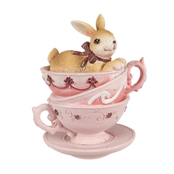 Nyuszi 3 rózsaszín csészében műanyag 9 x 7 x 10 cm