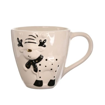 Fekete-fehér kerámia bögre szarvassal 14 x 10,4 x 10 cm