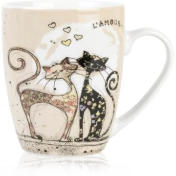 Porelán bögre szerelmes cica párral L'AMOUR felirattal 360 ml