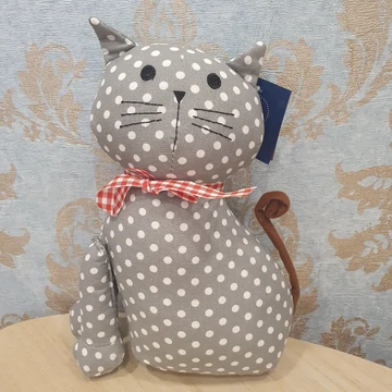 Ajtótámasz szürke színű  pöttyös cica 28 cm