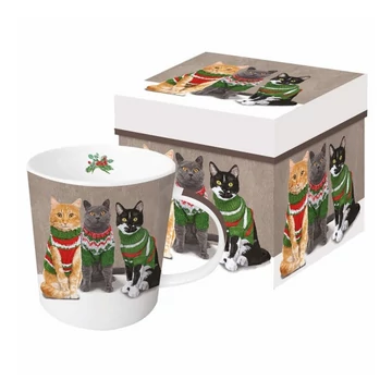 Porcelán bögre cicák pulóverben 350 ml díszdobozban