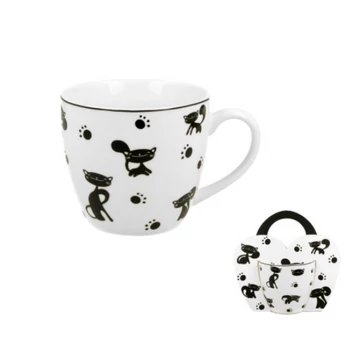 Porcelán bögre fekete macskás 460 ml