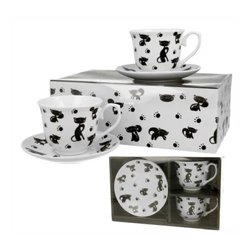 Porcelán csésze+alj 2 személyes fekete macskák 250 ml