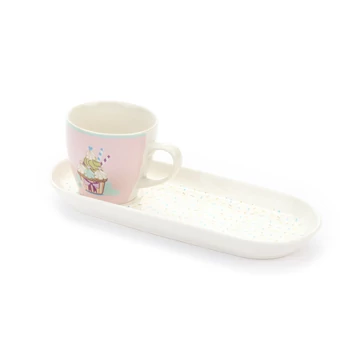 Porcelán rózsaszín bögre tálcával Cupcake 200 ml
