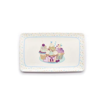 Porcelán négyszögletes tálca cupcake  26,2 x 15.5cm