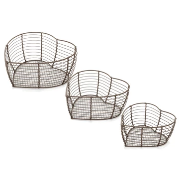 Szív fémkosár 3 db-os 20.5/ 18 / 15.5 cm