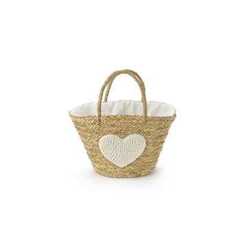 Szalma táska gyöngyös szívvel 58 x 30 cm