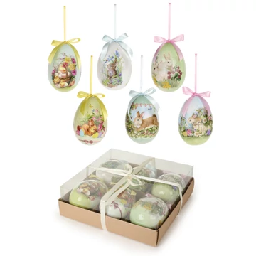 Húsvéti színes nyuszikás  tojások 6 db-os dobozban 10 cm