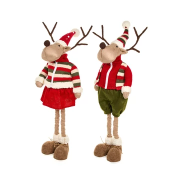 Karácsonyi hosszú lábú szarvas fiú zöld nadrágban csíkos sapkában Bear 90 cm