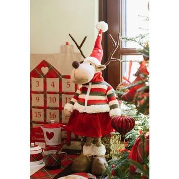 Karácsonyi hosszú lábú szarvas lány csíkos pulóverben piros sapkában Bear 90 cm