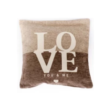 LOVE feliratos barna textil párnahuzat 45x45cm