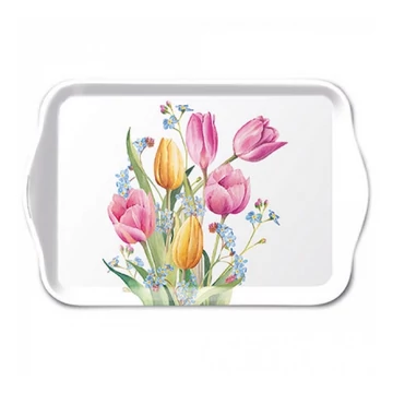 Színes tulipános műanyag tálca  13 x 21 cm