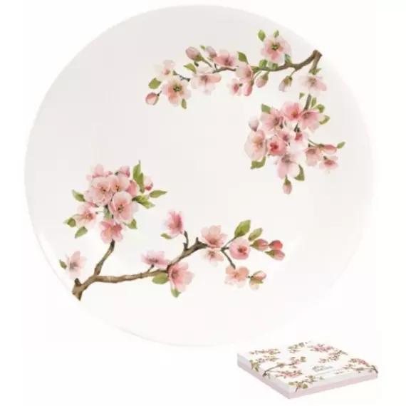 Porcelán desszertes tányér cseresznyevirággal 19 cm díszdobozban