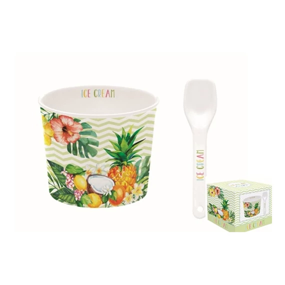 Kókusz-ananász porcelán fagyis tálka porcelán kanállal 8,5 cm átmérő