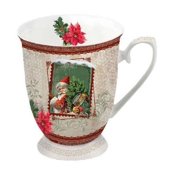 Porcelán karácsonyi bögre Mikulással és mikulásvirággal 250 ml