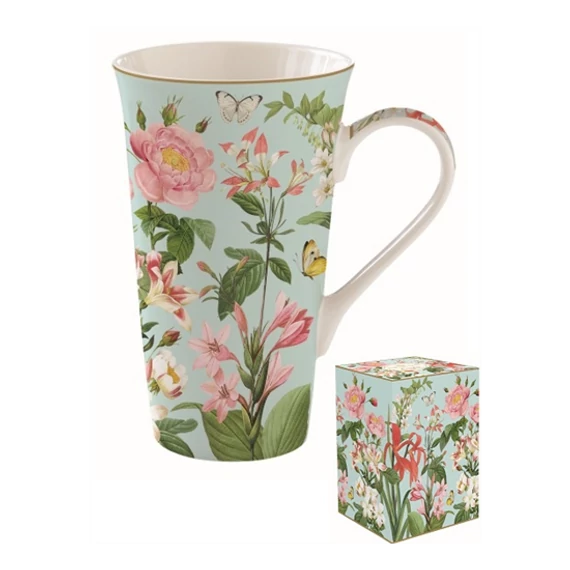 Porcelán bögre nyári virágokkal 600 ml díszdobozban