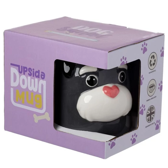 Fordított kutyás porcelán bögre szívecskés orral 500 ml dobozban