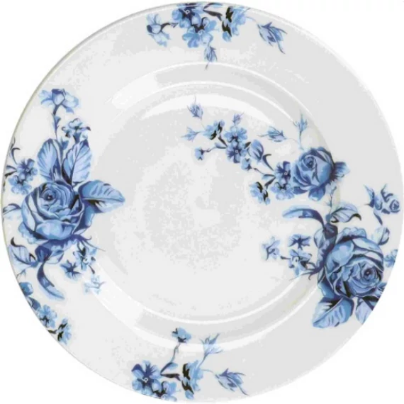Kék rózsás porcelán desszertes tányér 19 cm