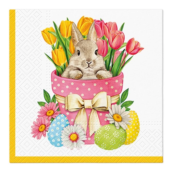 Papírszalvéta nyuszi tulipánok között 20 db-os 33 x 33 cm