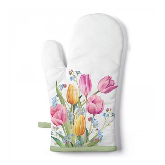Színes tulipános edényfogó kesztyű 18 x 30 cm