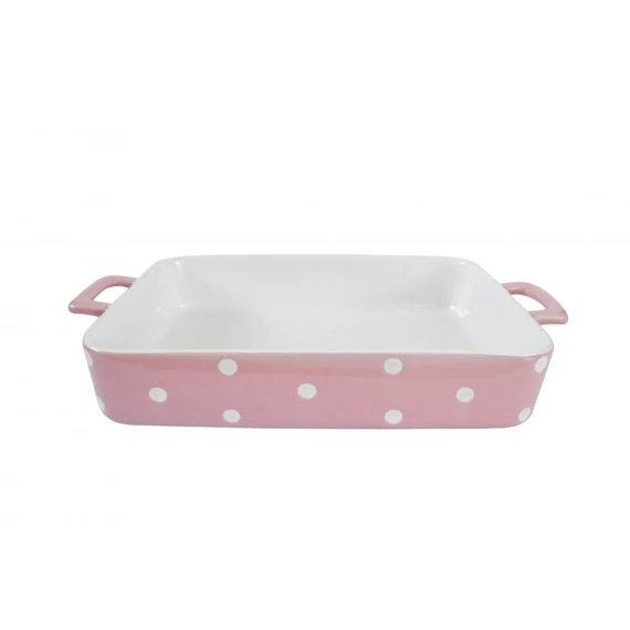 Rózsaszín pöttyös porcelán tepsi