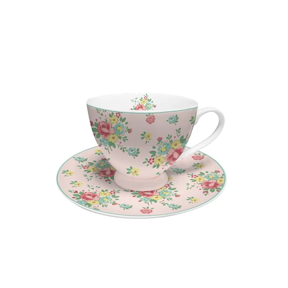 Porcelán csésze plusz alj színes virágokkal