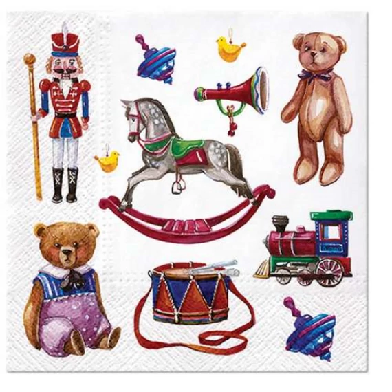 Karácsonyi papírszalvéta retro játékokkal 20 db-os 33 x 33 cm