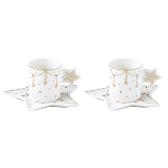 Karácsonyi porcelán eszpresszo csésze plusz alj 2 személyes díszdobozban 80 ml