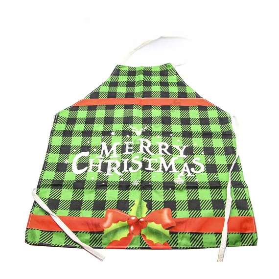 Karácsonyi kötény, világos zöld, Merry Christmas felirattal, fagyöngy mintával
