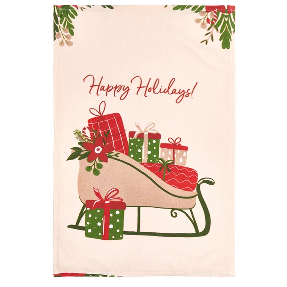 Karácsonyi konyharuha fakanállal  Happy Holydays felirattal 40 x 70 cm