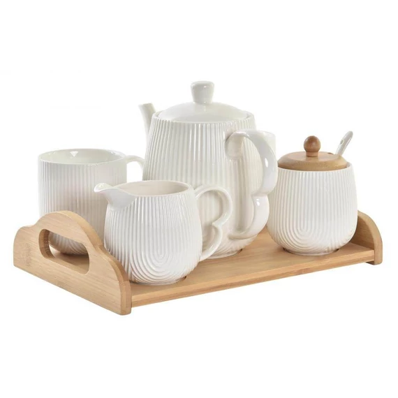 Porcelán szett 6 db-os bambusz tálcával