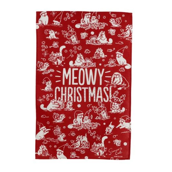 Karácsonyi macskás piros konyharuha Simon's Cat Meowy Christmas