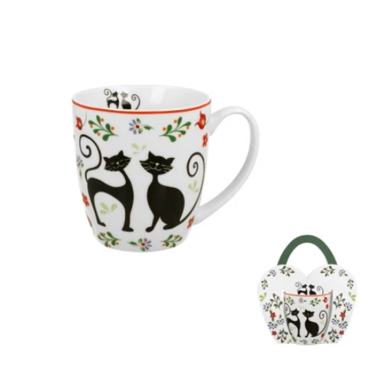 Porcelán fekete cicapár bögre díszcsomagolásban 460 ml