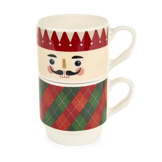 Diótörő porcelán bögre 2 db-os piros-zöld kockás 305 ml