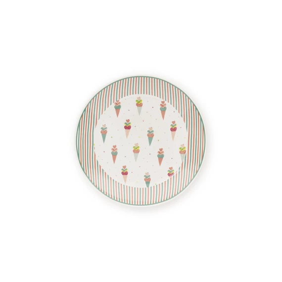 Porcelán desszert tányér fagyi mintával oldalán csíkos ice cream 16,5 cm