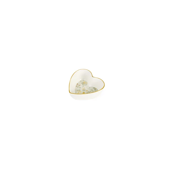 Porcelán szívecskés tálka apró sárga virágokkal New Bone 9,5 x 10 cm