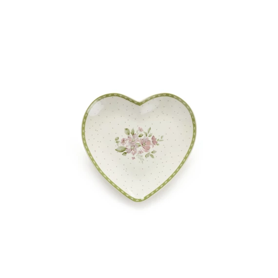 Porcelán 2 db-os szív alakú tál virágos és kockás mintával Wendy  17 x 16.5 x 1.9 cm
