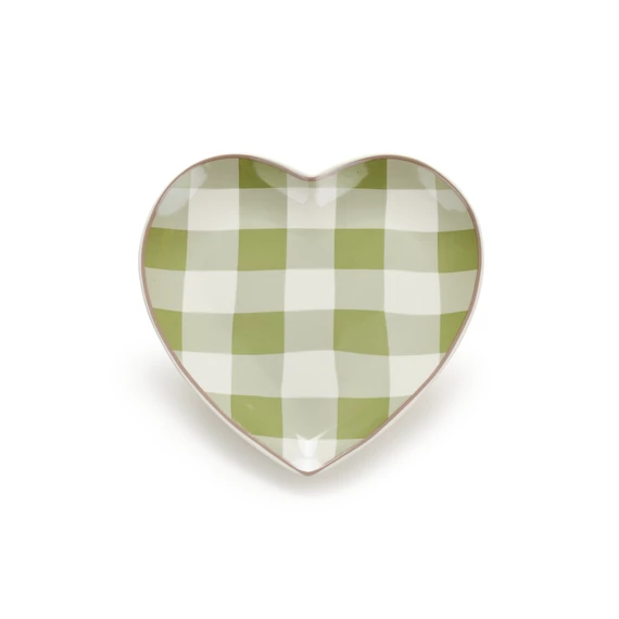 Porcelán 2 db-os szív alakú tál virágos és kockás mintával Wendy  17 x 16.5 x 1.9 cm