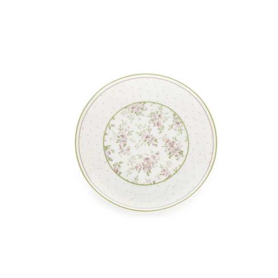 Porcelán desszert tányér virágokkal szélén pöttyökkel Wendy 20 cm