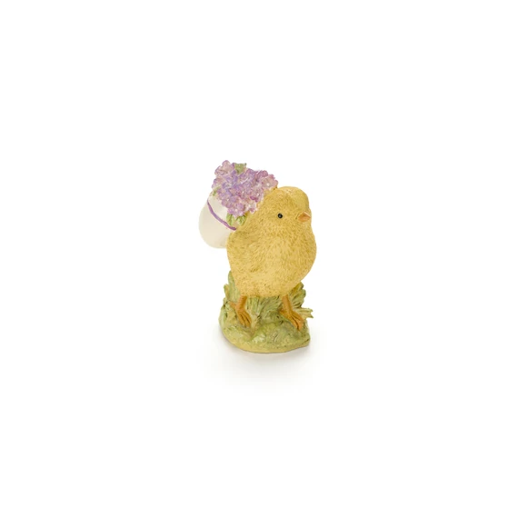 Kiscsirke kosarában lila virágokkal műanyag 7.5 x 5 x 10 cm