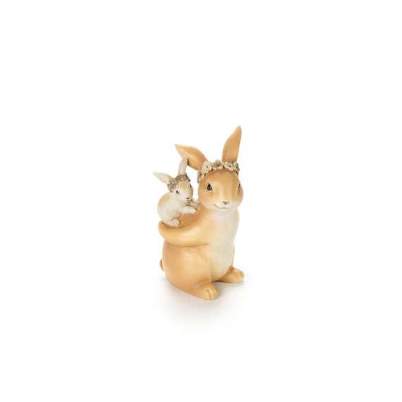 Nyuszi fején koszorúval ölében kis nyuszijával resin 7 x 7 x 12.5 cm