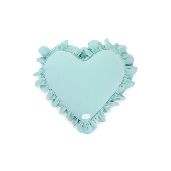 Díszpárna szív Tiffany kék fodrokkal 45 x 45 + 6 cm