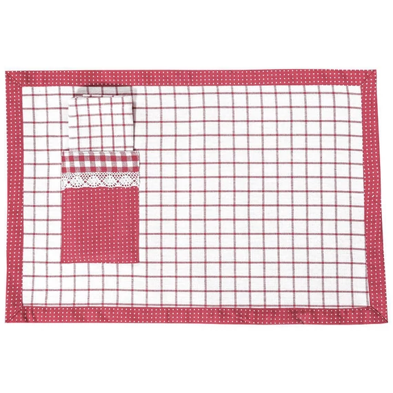 Egyszemélyes reggeliző alátét szalvétával piros Carlotta 33 x 50 cm