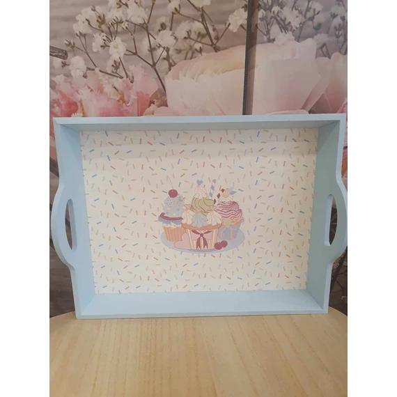 Fa tálca világoskék cupcake 40 x 30 cm