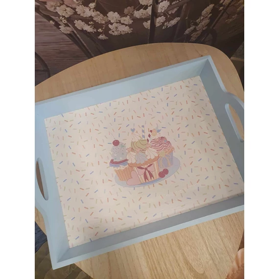 Fa tálca világoskék cupcake 40 x 30 cm